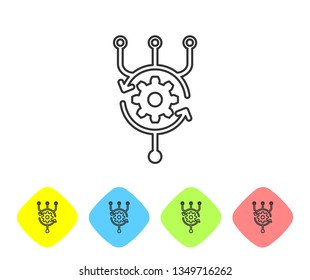 Grey Algorithm line icon isolated on white background. Algorithm symbol design from Artificial Intelligence collection. Set icon in color rhombus buttons. Vector Illustration