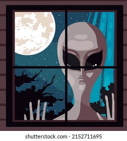 grey alien abduction in the window