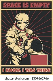 Grey Alien Astronaut Suit And Helmet Space Poster