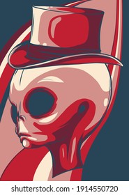 The Grey Alien Head with hat Vector Illustration