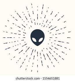 Grey Alien icon isolated on beige background. Extraterrestrial alien face or head symbol. Abstract circle random dots. Vector Illustration