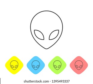 Grey Alien line icon isolated on white background. Extraterrestrial alien face or head symbol. Set icon in color rhombus buttons. Vector Illustration