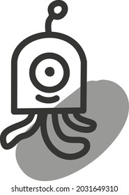 Cinza alienígena com um olho, ilustração, vetor, em um fundo branco.