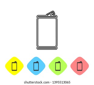 Grey Aluminum can line icon isolated on white background. Set icon in color rhombus buttons. Vector Illustration
