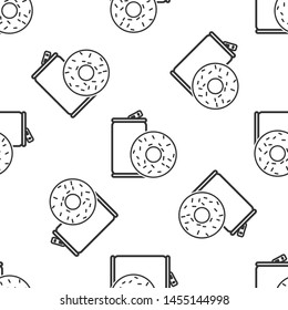 Grey Aluminum can soda and donut icon isolated seamless pattern on white background. Fast food symbol. Vector Illustration