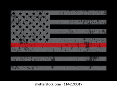 A grey American flag symbolic of support for firefighters. Vector EPS 10 available.