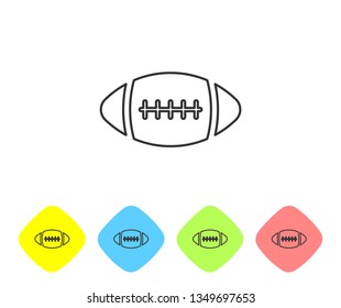 Grey American Football ball line icon isolated on white background. Set icon in color rhombus buttons. Vector Illustration