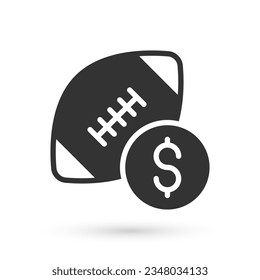 Grey American football betting money icon isolated on white background. Football bet bookmaker. Soccer betting online make money.  Vector
