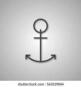 Grey anchor icon with shadow, isolated on white background. Element for design of ship equipment, vector illustration.