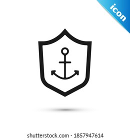 Grey Anchor inside shield icon isolated on white background.  Vector