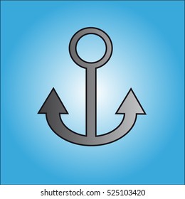 Grey anchor on blue background. Vector illustration.