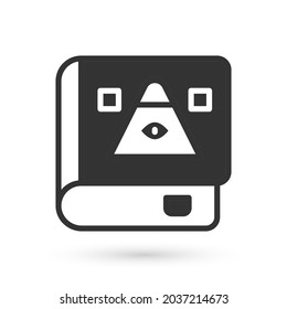 Grey Ancient magic book with alchemy recipes and mystic spells and enchantments icon isolated on white background.  Vector