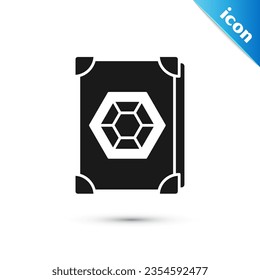 Grey Ancient magic book with alchemy recipes and mystic spells and enchantments icon isolated on white background.  Vector Illustration