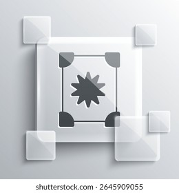Grey Ancient magic book with alchemy recipes and mystic spells and enchantments icon isolated on grey background. Square glass panels. Vector