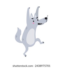 Grey Angry Wolf as Fairy Tale Character Vector Illustration