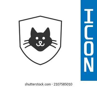 Grey Animal health insurance icon isolated on white background. Pet protection concept. Dog or cat paw print.  Vector
