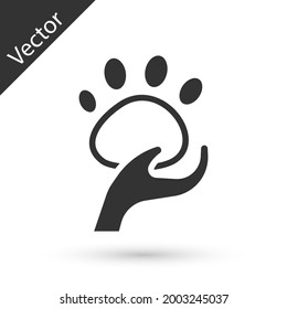 Grey Animal volunteer icon isolated on white background. Animal care concept.  Vector