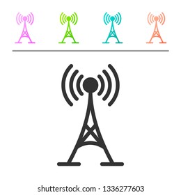 Grey Antenna icon isolated on white background. Radio antenna wireless. Technology and network signal radio antenna. Set icon in color buttons. Vector Illustration