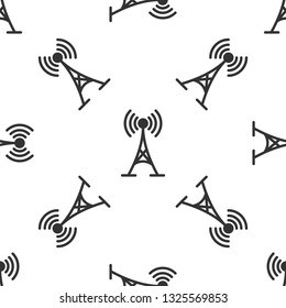 Grey Antenna icon isolated seamless pattern on white background. Radio antenna wireless. Technology and network signal radio antenna. Vector Illustration