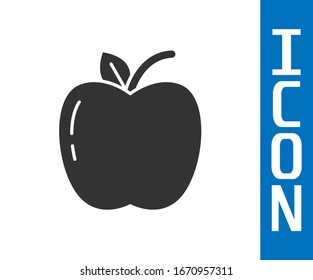 Grey Apple icon isolated on white background. Fruit with leaf symbol.  Vector Illustration