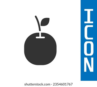 Grey Apple icon isolated on white background. Fruit with leaf symbol.  Vector Illustration