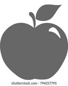 Grey apple icon vector, illustration front view of a simple grey apple not cut open. one leaf
