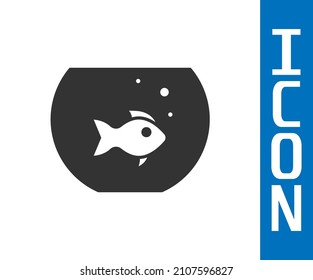 Grey Aquarium with fish icon isolated on white background. Round glass aquarium. Aquarium for home and pets.  Vector