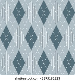 Grey argyle pattern with stripe inside. Argyle vector pattern. Argyle pattern. Seamless geometric pattern for clothing, wrapping paper, backdrop, background, gift card, sweater.
