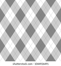 Grey argyle seamless pattern background.Diamond shapes with dashed lines. Simple flat vector illustration.