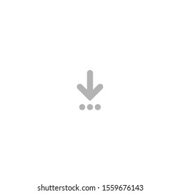 grey arrow down with three dots icon.  flat download sign isolated on white. point down button. south sign.