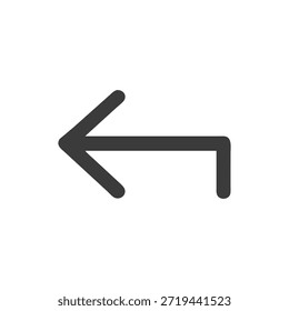 Una flecha gris hacia la izquierda se centra en un fondo blanco sólido en estilo gráfico plano.