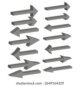Grey arrow icons. Thick angled symbols. Layered direction Vector. Bold gradient set