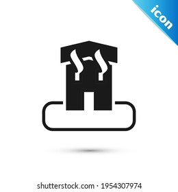 Grey Arson home icon isolated on white background. Fire in building. Flames from office windows. Burn facility. Spontaneous disaster.  Vector