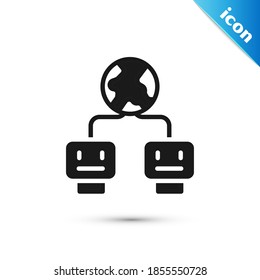 Grey Artificial intelligence icon isolated on white background. Machine learning, cloud computing, automated support assistance and networks.  Vector