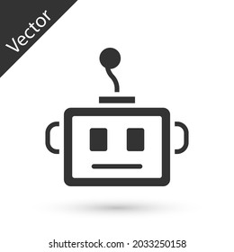 Graue Robotersymbol für künstliche Intelligenz einzeln auf weißem Hintergrund. Maschinelles Lernen, Cloud-Computing.  Vektorgrafik