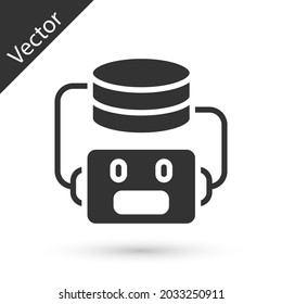 Grey Artificial intelligence robot icon isolated on white background. Machine learning, cloud computing.  Vector