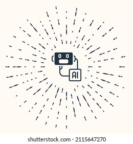 Grey Artificial intelligence robot icon isolated on beige background. Machine learning, cloud computing. Abstract circle random dots. Vector