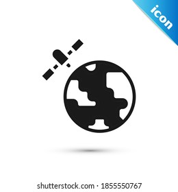 Grey Artificial satellites orbiting the planet Earth in outer space icon isolated on white background. Communication, navigation concept.  Vector