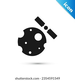 Grey Artificial satellites orbiting the planet Earth in outer space icon isolated on white background. Communication, navigation concept.  Vector Illustration