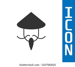 Grey Asian or Chinese conical straw hat icon isolated on white background. Chinese man.  Vector