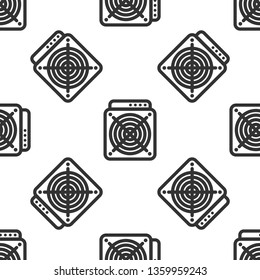 Grey ASIC Miner icon isolated seamless pattern on white background. Cryptocurrency mining equipment and hardware. Application specific integrated circuit. Vector Illustration