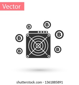 Grey ASIC Miner icon isolated on white background. Cryptocurrency mining equipment and hardware. Application specific integrated circuit. Vector Illustration