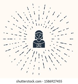 Grey Astrology woman icon isolated on beige background. Abstract circle random dots. Vector Illustration