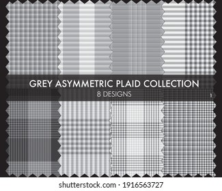 Grey Asymmetric Plaid seamless pattern collection includes 8 designs for fashion textiles and graphics