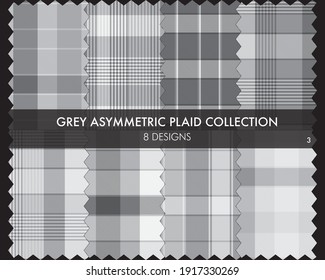 Grey Asymmetric Plaid seamless pattern collection includes 8 designs for fashion textiles and graphics