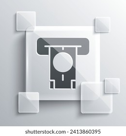 Cajero automático gris - cajero automático e icono de dinero aislado en fondo gris. Paneles de vidrio cuadrado. Vector