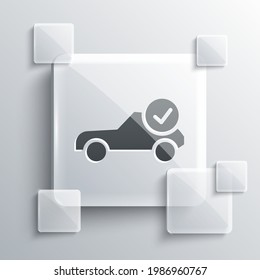 Grey Auto service check automotive icon isolated on grey background. Car service. Square glass panels. Vector Illustration