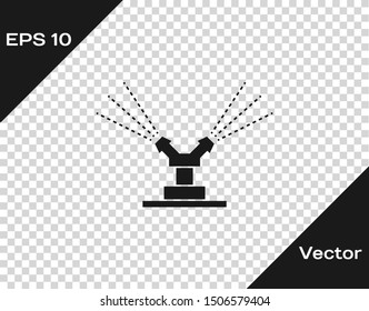 Grey Automatic irrigation sprinklers icon isolated on transparent background. Watering equipment. Garden element. Spray gun icon.  Vector Illustration