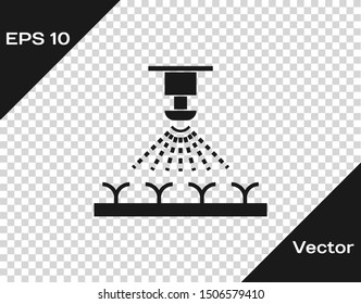 Grey Automatic irrigation sprinklers icon isolated on transparent background. Watering equipment. Garden element. Spray gun icon.  Vector Illustration