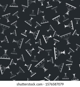 Grey Automatic irrigation sprinklers icon isolated seamless pattern on black background. Watering equipment. Garden element. Spray gun icon.  Vector Illustration